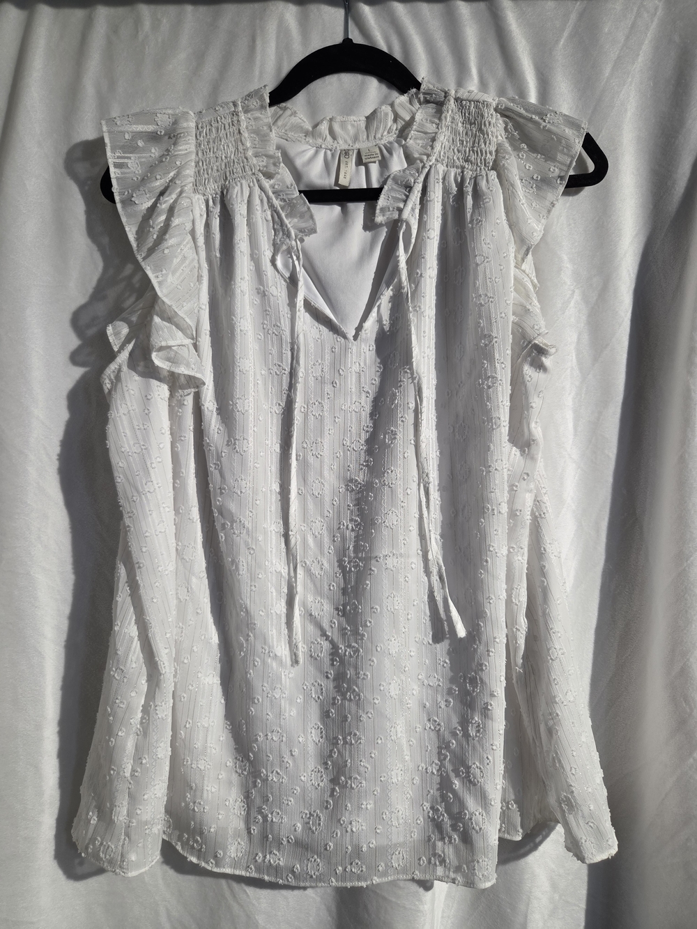 Cato White Ruffled Tie-Front Sleeveless Blouse